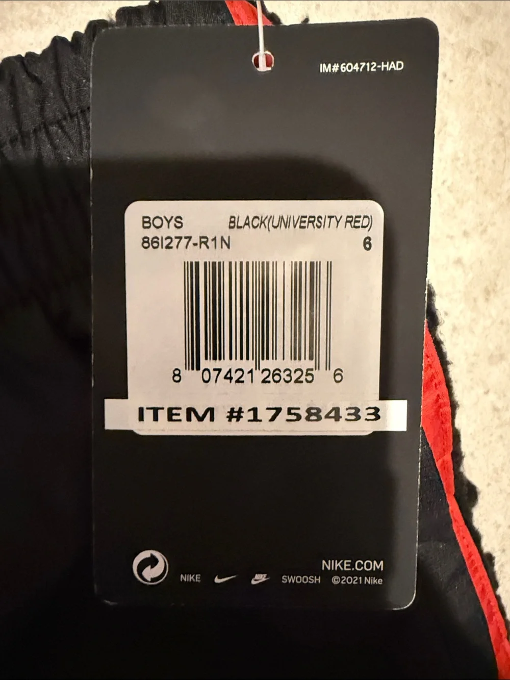 Nike Black with Red Trim Boys Athletic Shorts