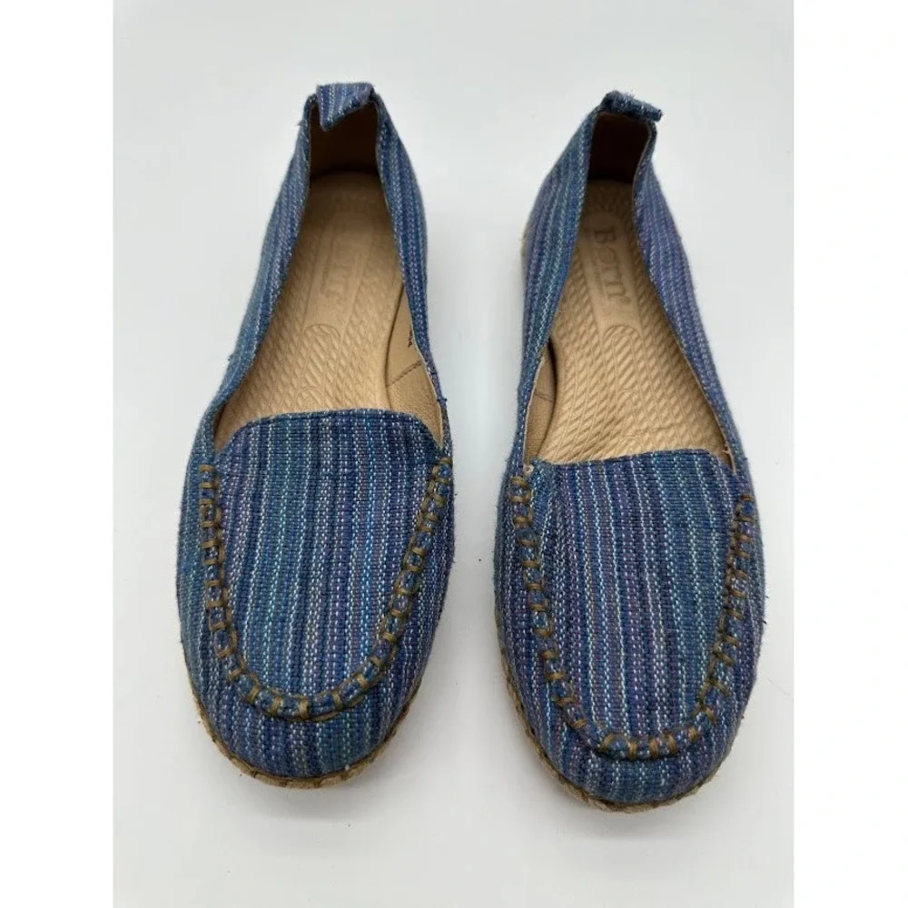 Born‎ Blue Striped Woven Espadrille Flats Womens 6.5 B58004 Handcrafted Slip On