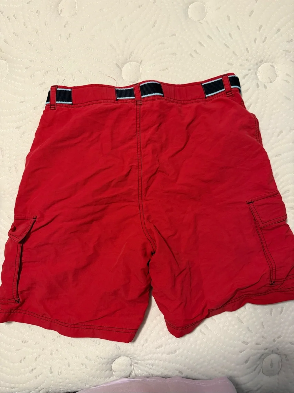 Nautica Red Men's Cargo Board Shorts with Navy Belt