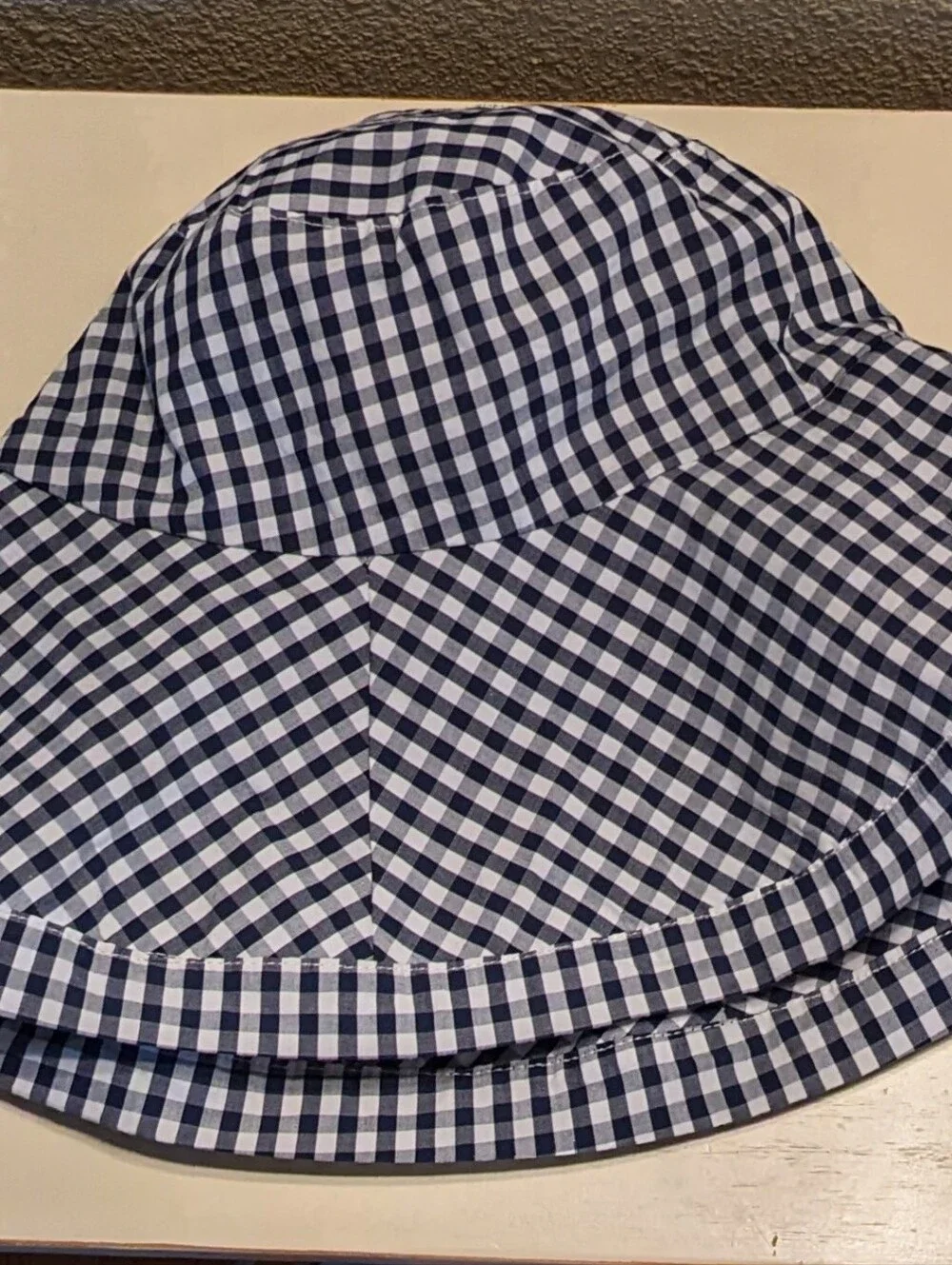 Gingham Brim Hat Navy White Packable Lined Resort Versatile Adult OS Sun Travel