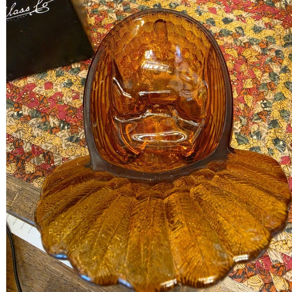 L.E. Smith Amber Glass Turkey Dish Vintage Lidded Jar