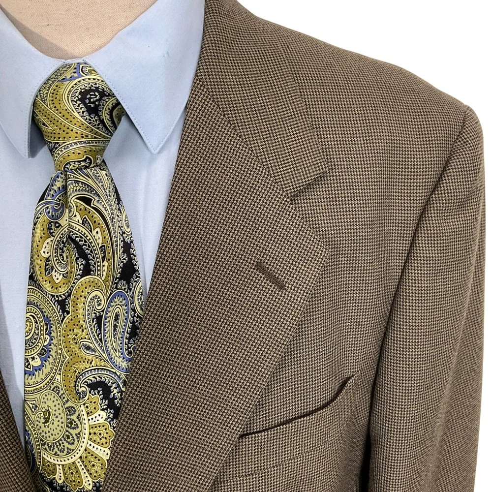Kilburne Finch Mens 42L Olive Green Mini‎ Houndstooth Classic Wool Sport Jacket