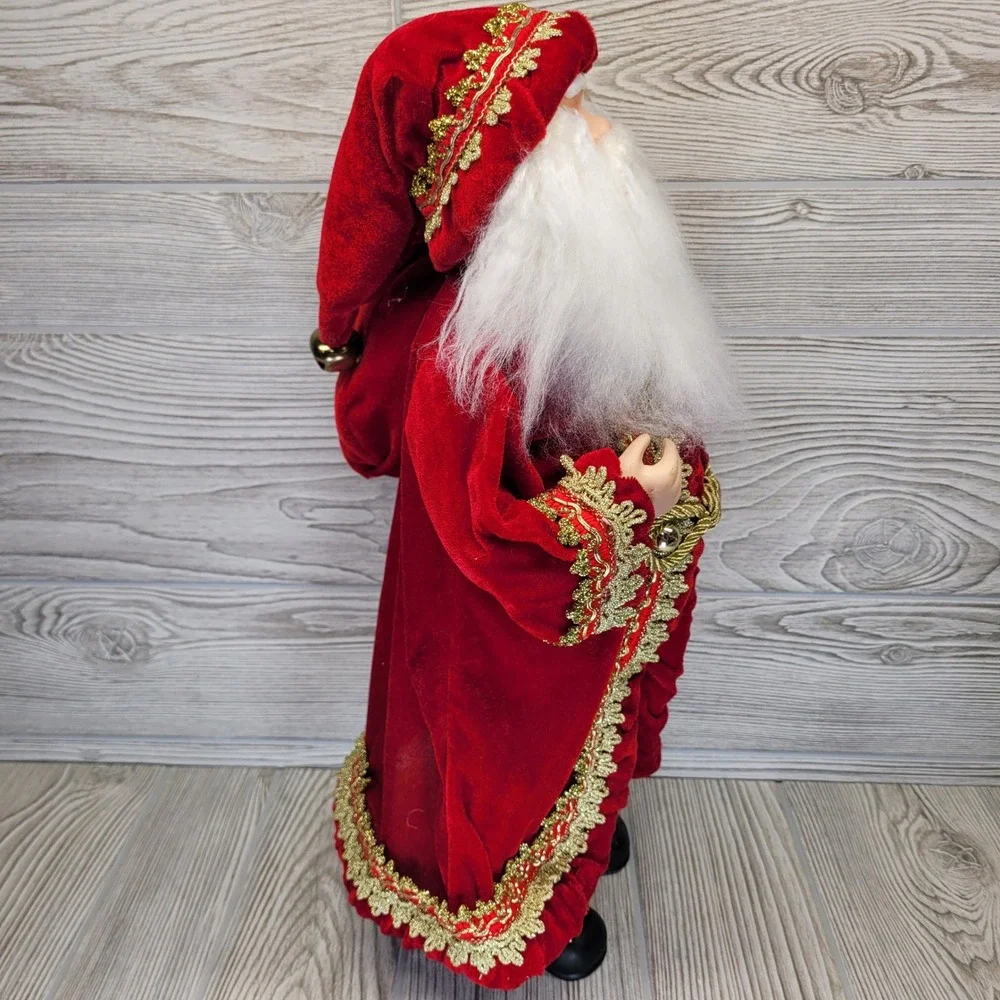 Santa Claus Figurine Red Velvet Gold Trim Traditional Holiday St Nick Sack Gifts