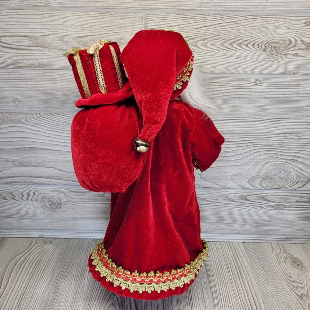 Santa Claus Figurine Red Velvet Gold Trim Traditional Holiday St Nick Sack Gifts