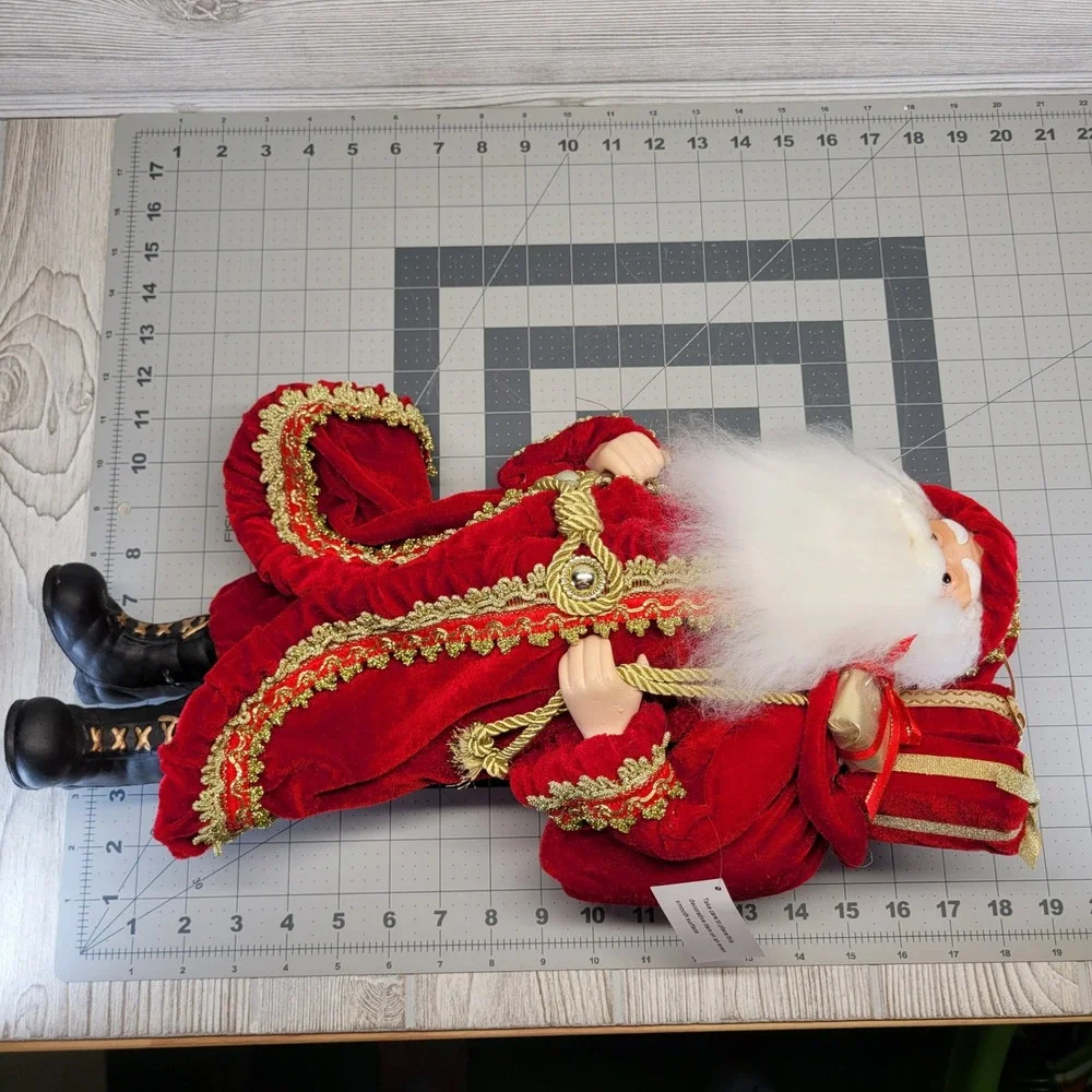 Santa Claus Figurine Red Velvet Gold Trim Traditional Holiday St Nick Sack Gifts