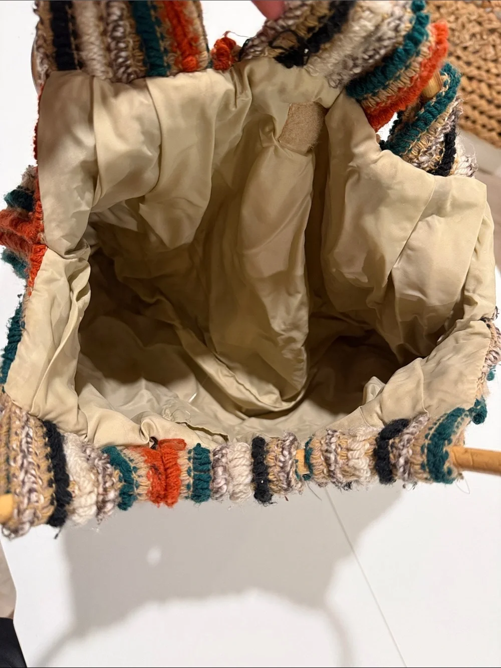 Woven Multicolor Stripe Handbag with Wood Handles