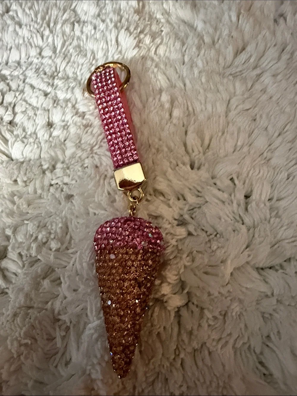Pink Crystal Ice Cream Cone Keychain Key Holder