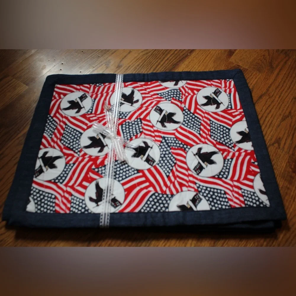 Handmade Red White Blue Patriotic July 4th American Flags Quilted Placemats OS
