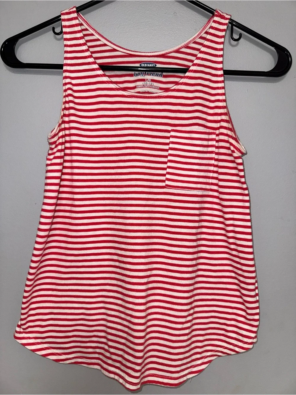 Old Navy Red and White Striped Scoop Tank with Pocket