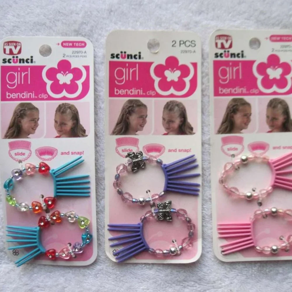 Scunci Girl Bendini Clip Bend Slide & Snap Plastic Beads Conair Hair Comb Pin