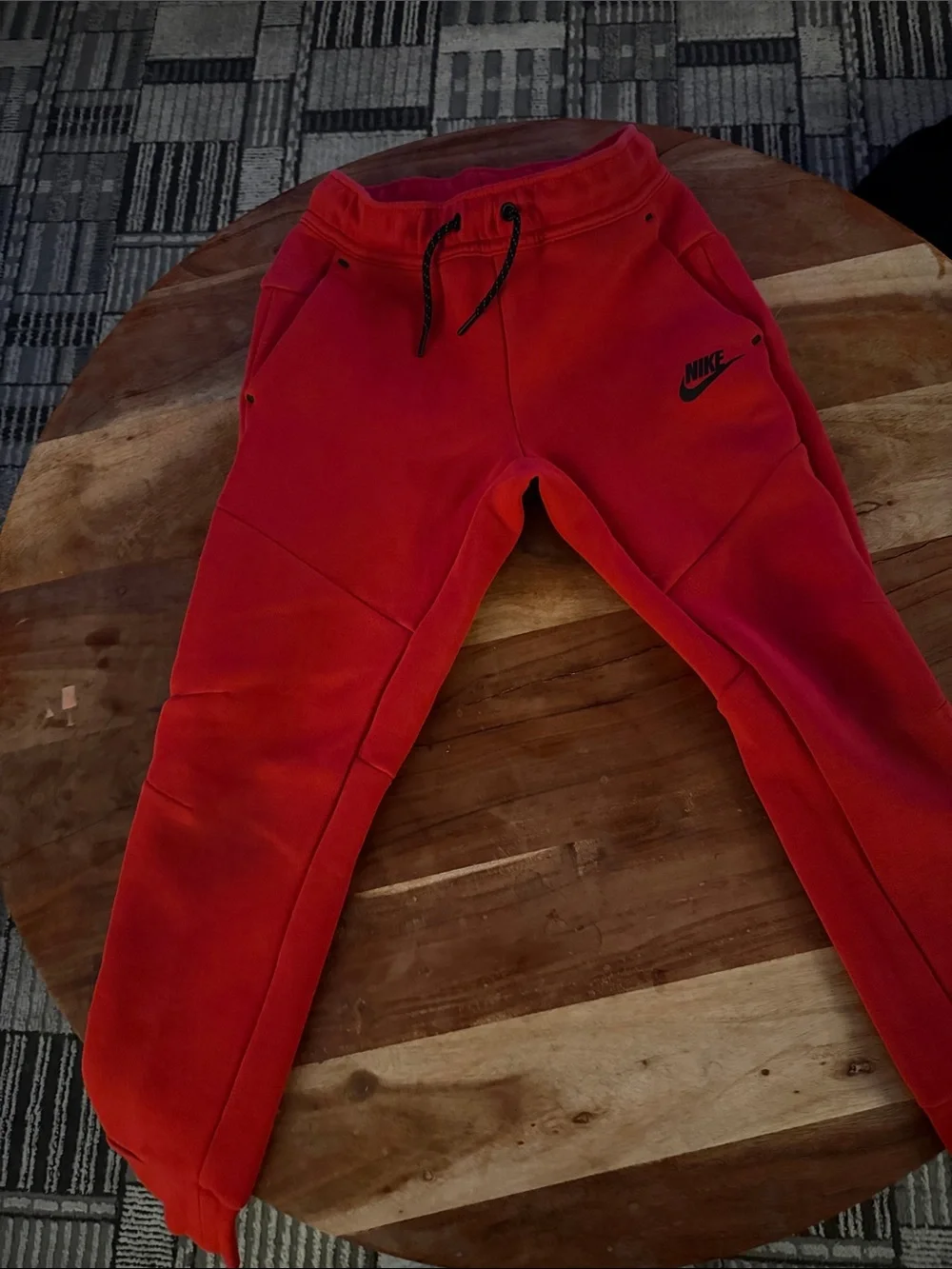 Nike Tech Kids Red Jogger Sweatpants with Black Logo