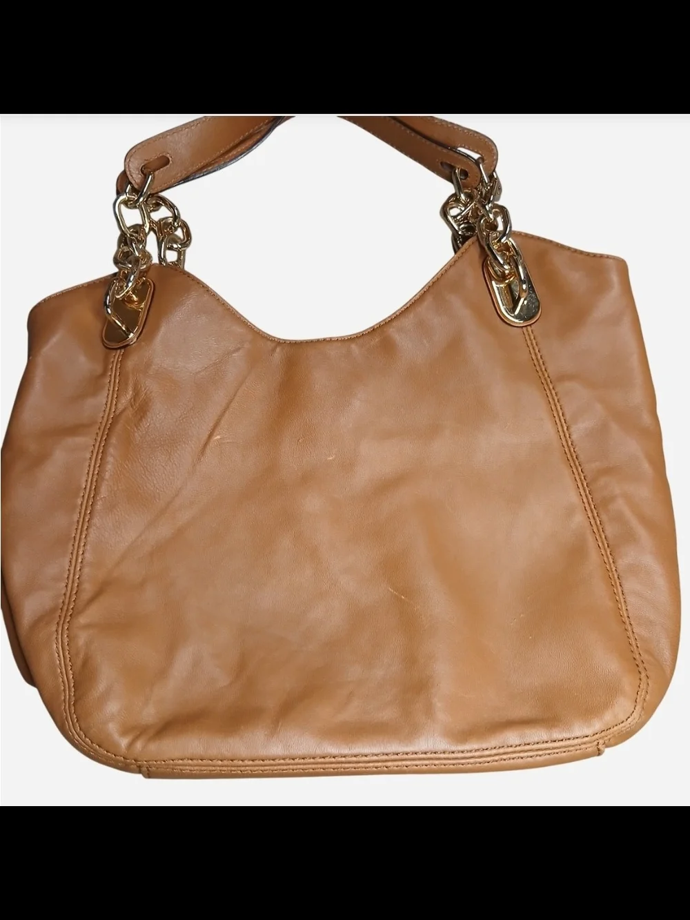 Michael Kors Lilly Brown Nappa Leather Slouchy Shoulder Hobo Bag Tote Gold Chain