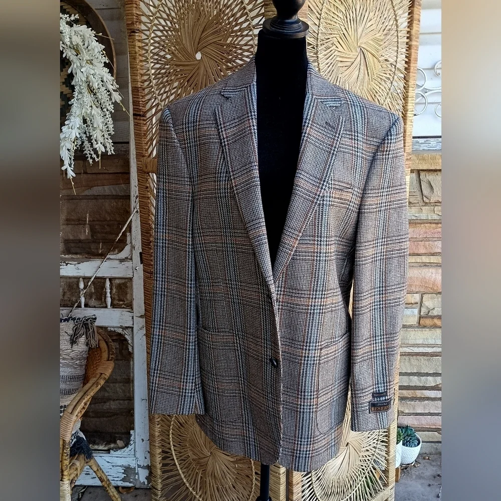 Vintage Jos A Bank Reserve  Men's Wool And Cashmere Made In Italy Plaid Blazer