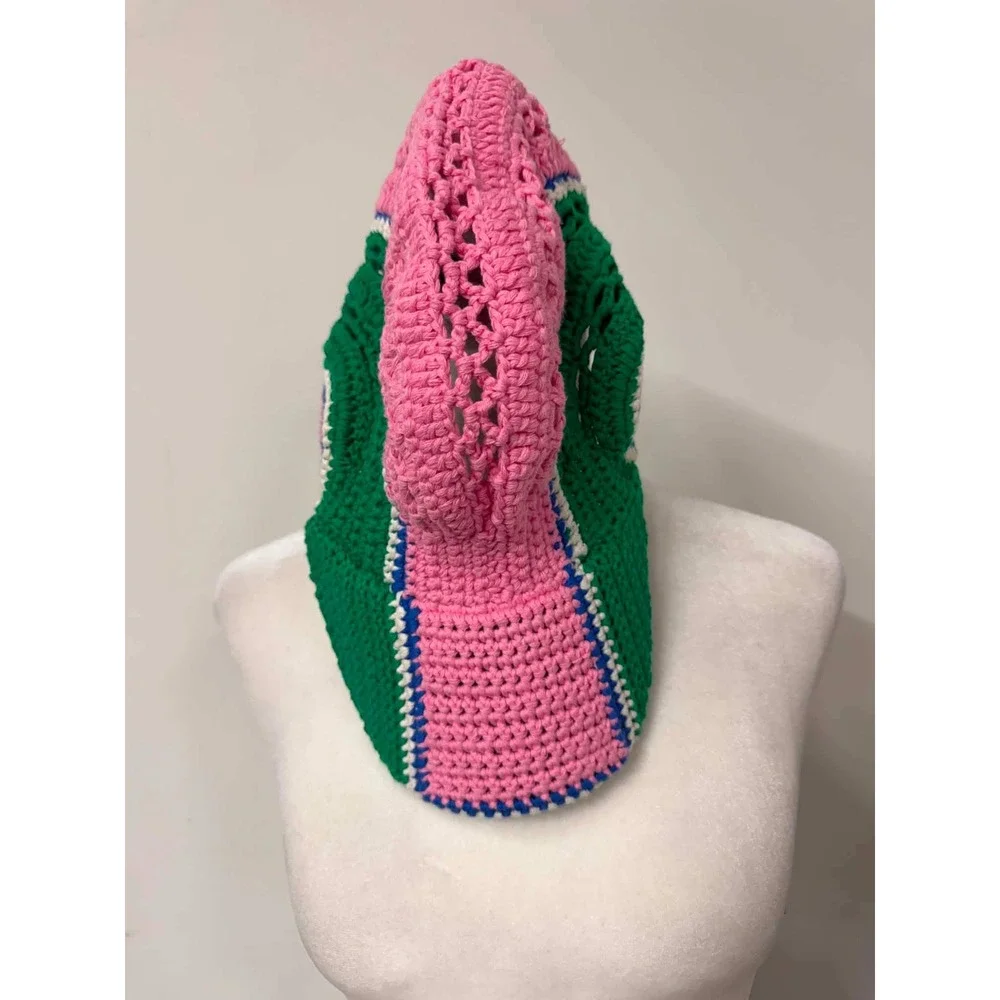 Urban Outfitters Ryders Pink Green Crochet Hat Cotton Knit Brimmed Cap Festival