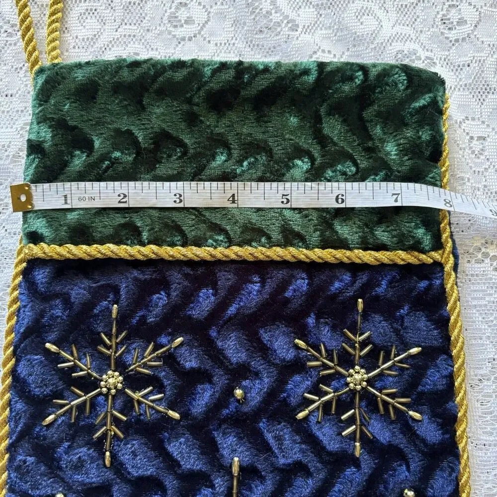 Set of 3 Velvet Christmas Stockings Beaded Snowflake Jewel Holiday‎ Decor