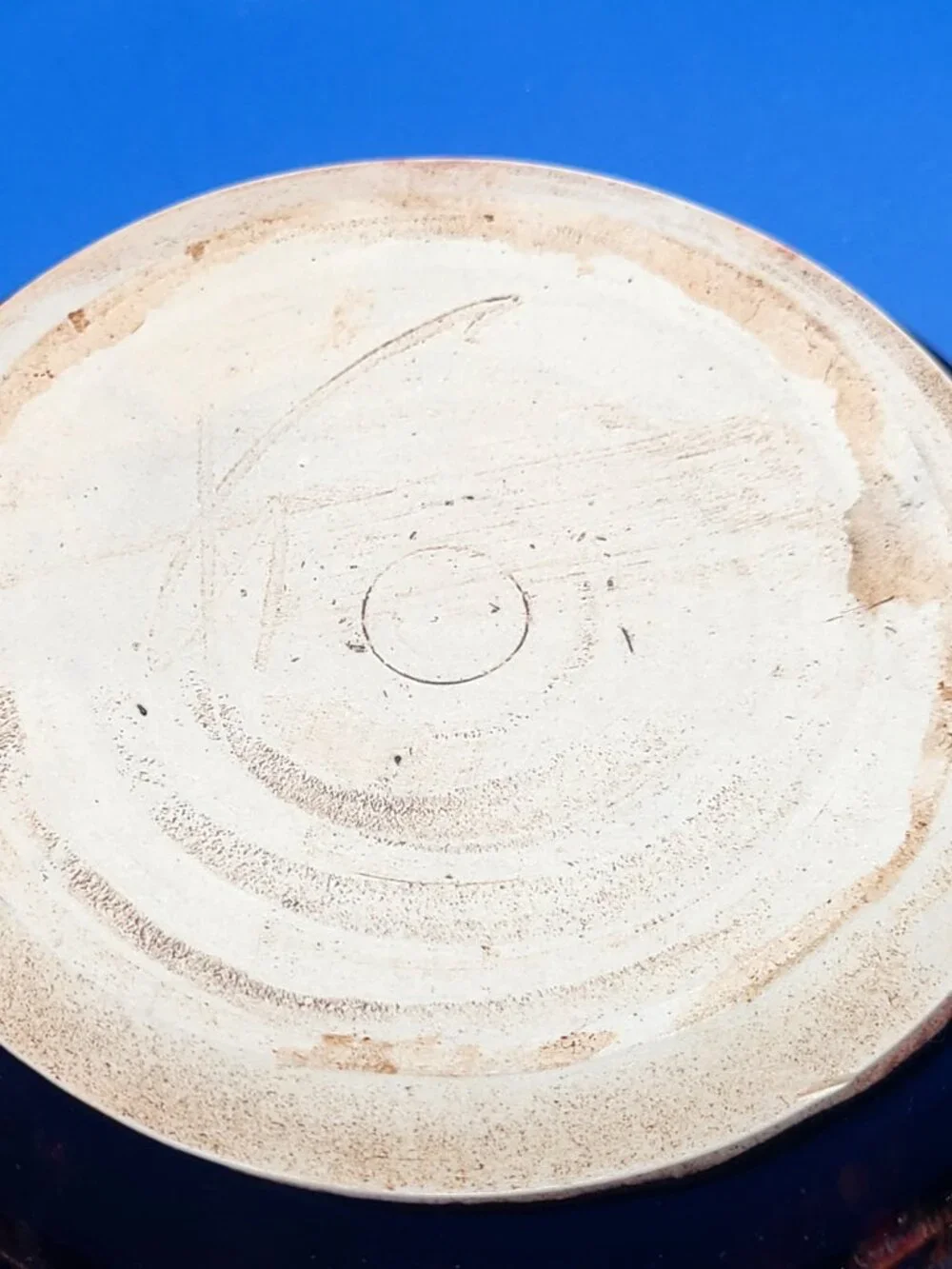 Studio Art Pottery Small Round Dishes Blue Brown Cream Glazed Set of 4