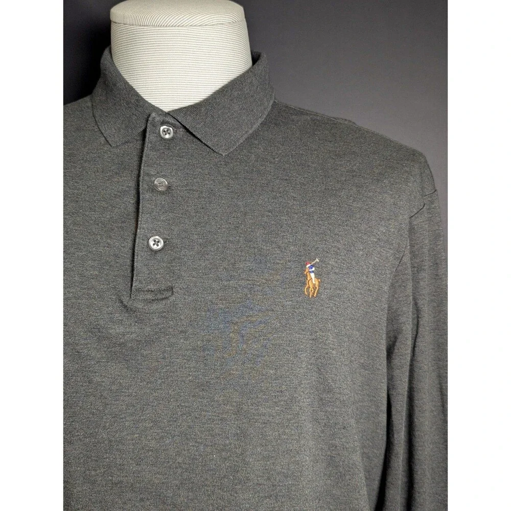 Men Polo Ralph Lauren Classic Fit Size Large Charcoal Grey Long Sleeve