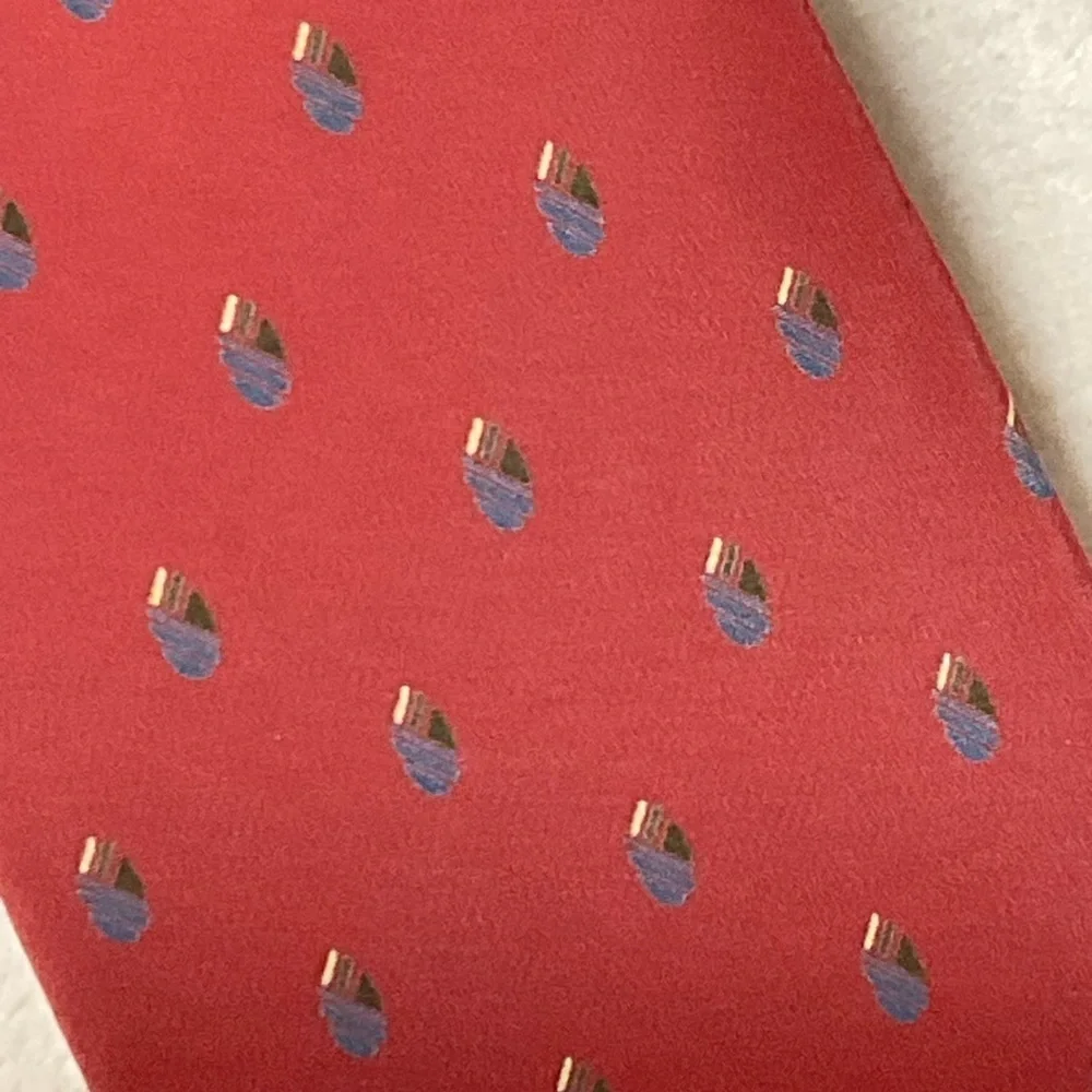VTG‎ John Silk & Co Haberdashers Men Silk Tie Preppy Red Blue Foulard Italy Rare