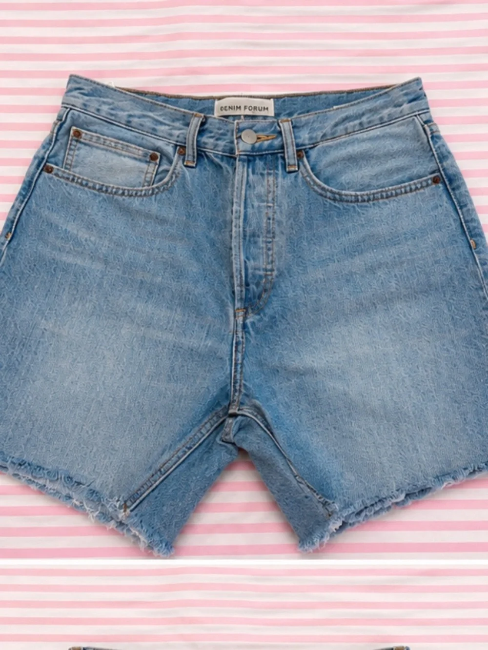 denim forum high rise distressed denim shorts