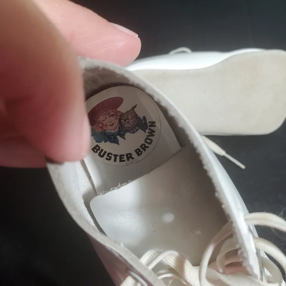 VTG Buster Brown White Leather Infant Bootie Shoes Size 3B Baby Lace Up