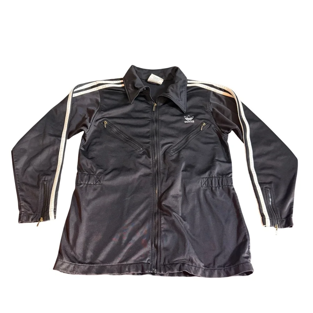 Adidas Track Jacket‎ Black White Stripes Zip Front Collared Size M