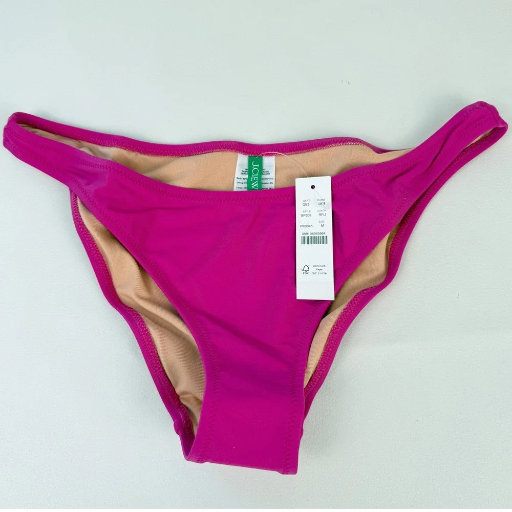 J Crew High Cut Leg Cheeky Mid Rise Bikini Bottom Womens Medium Fuchsia Pink‎