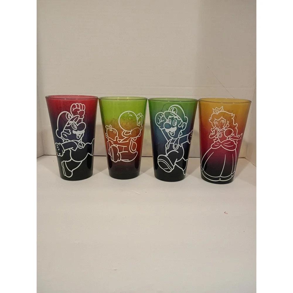 Nintendo Super Mario Bros Just Funky Rainbow Ombre Glass Tumbler Set of 4‎ 2017