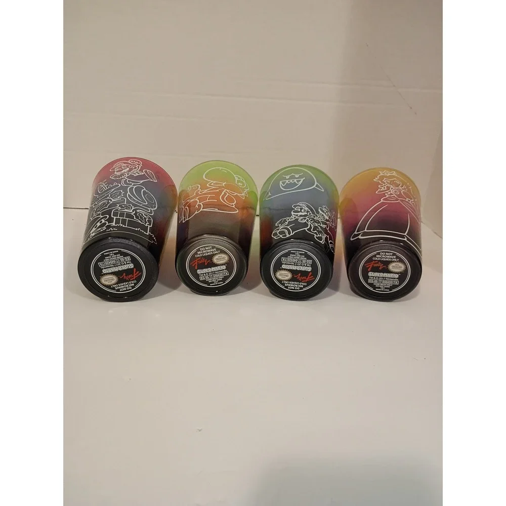 Nintendo Super Mario Bros Just Funky Rainbow Ombre Glass Tumbler Set of 4‎ 2017