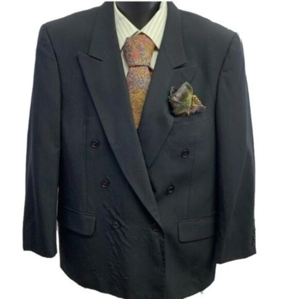 Paulo Solari Suit Jacket Double Breasted Pinstripe Wool Blazer Mens 42S Athletic