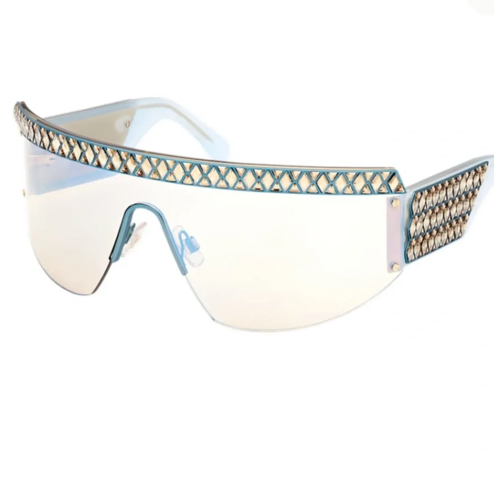 SWAROVSKI Crystal Shield Mask Bling Sunglasses SK0363 Blue Gold Rare New $700