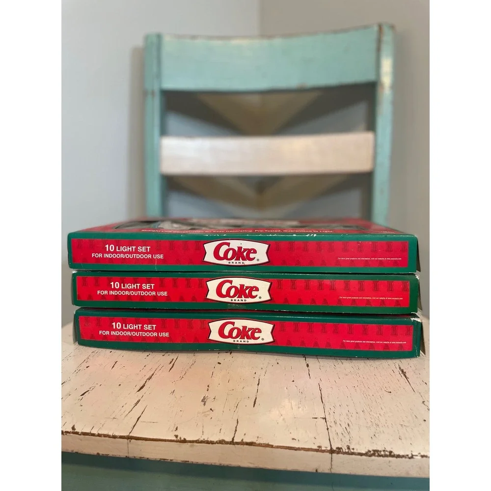 Coca-Cola Lot of 3 10 Light Set Circle‎ Logo Kurt S Adler Christmas String Light
