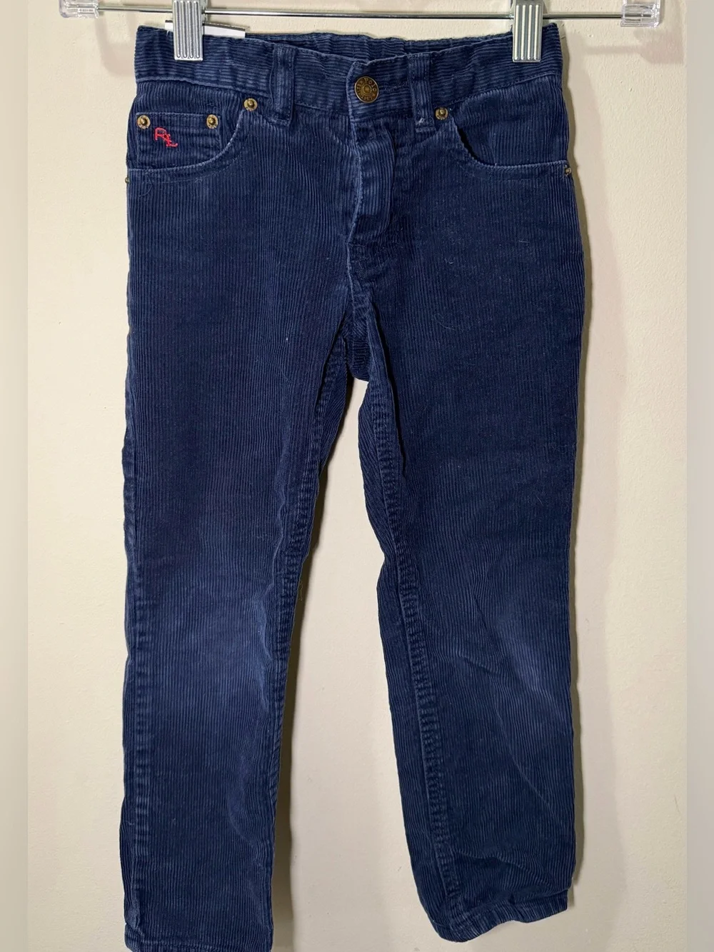 Polo Ralph Lauren Boys Navy Blue Corduroy Cotton Pants Button Zip Pockets Casual