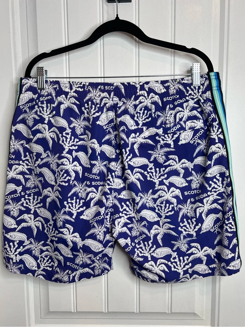 Scotch & Soda Royal Blue Tropical Swim‎ Trunks with Side Stripes. Size XL.