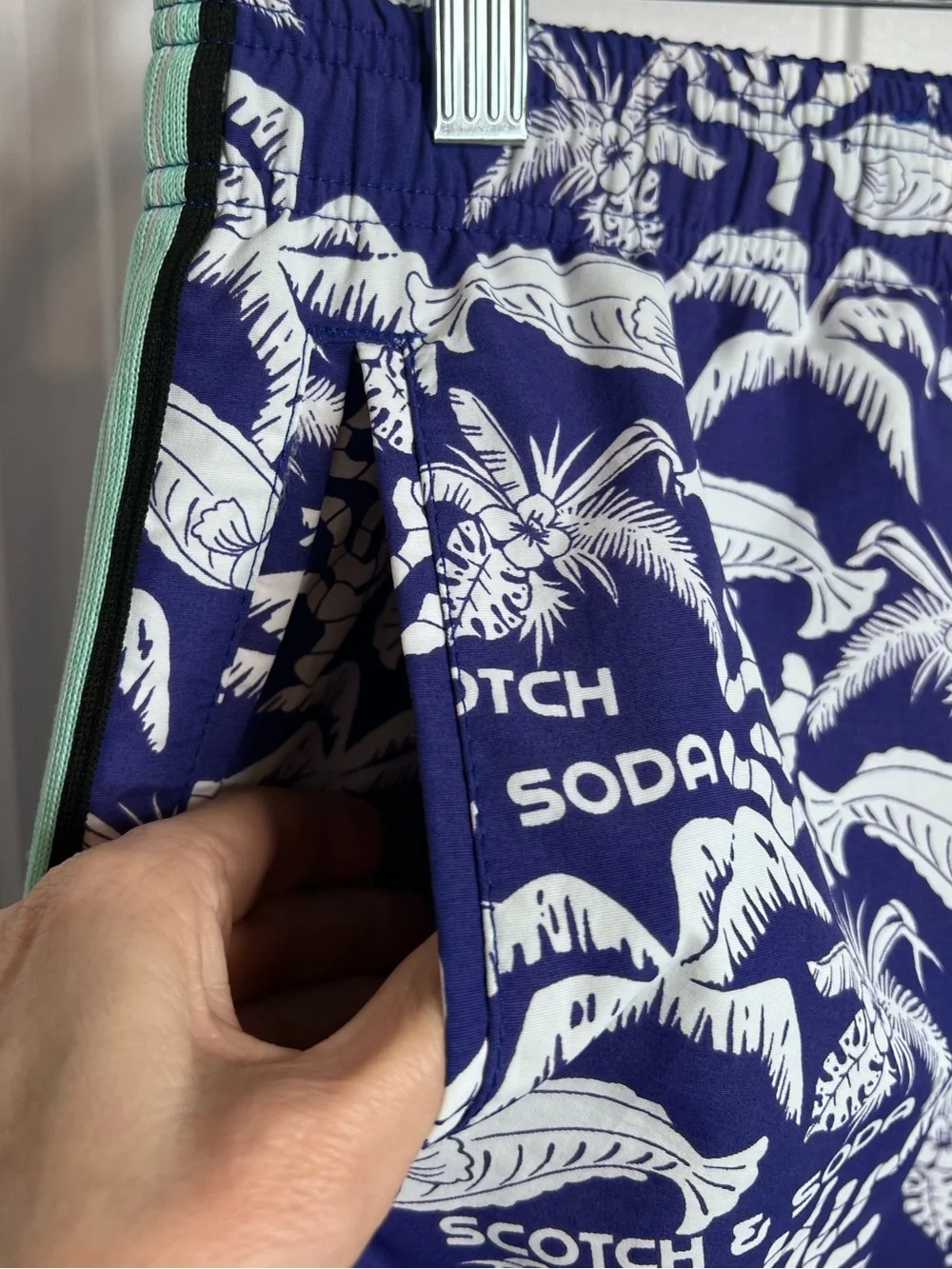 Scotch & Soda Royal Blue Tropical Swim‎ Trunks with Side Stripes. Size XL.