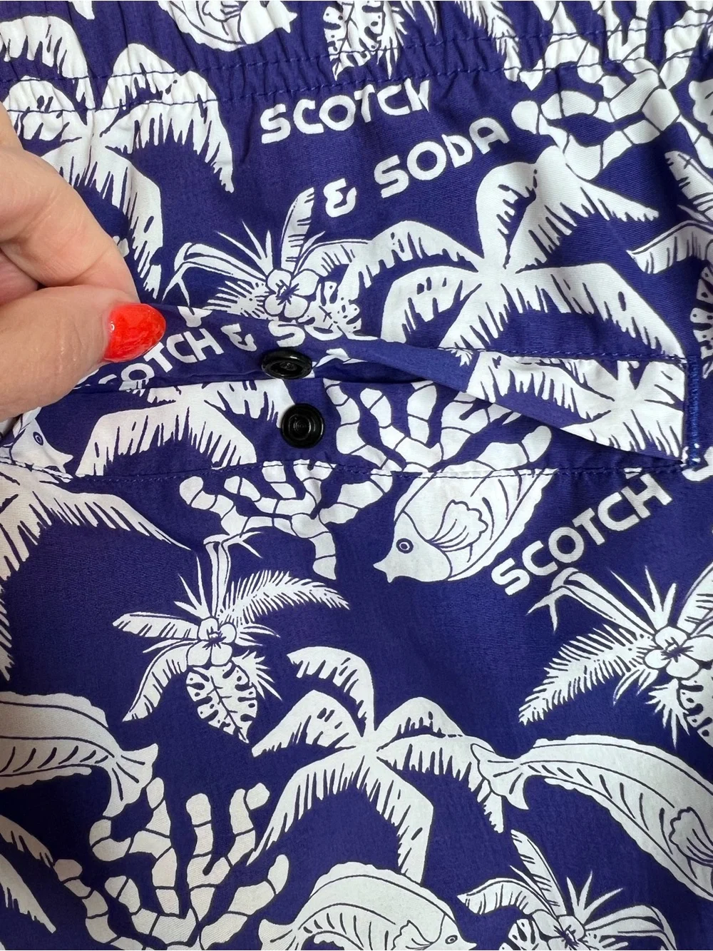 Scotch & Soda Royal Blue Tropical Swim‎ Trunks with Side Stripes. Size XL.