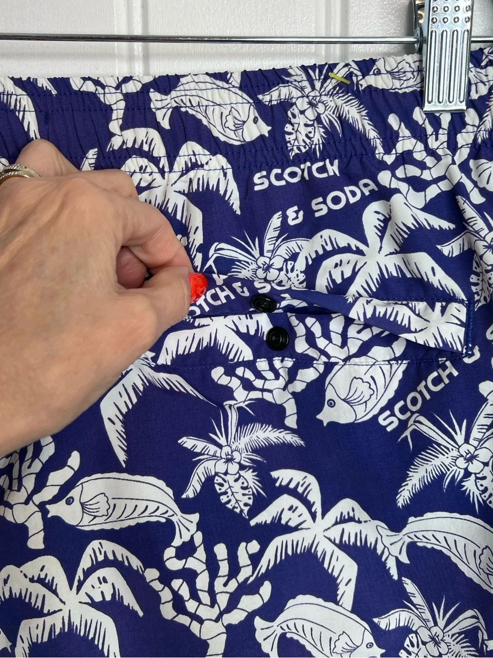 Scotch & Soda Royal Blue Tropical Swim‎ Trunks with Side Stripes. Size XL.