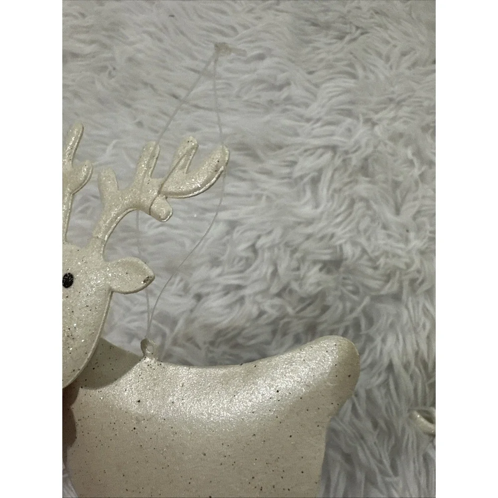 Vintage Pier‎ 1 White Glitter Reindeer Bobble Head Red And White Dangle Legs