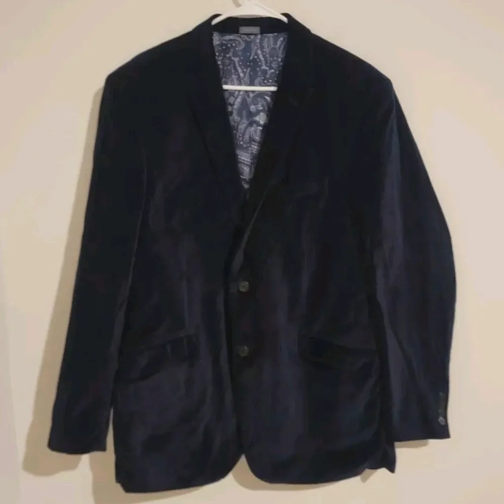 Madison Modern Fit Mens Size 44L Blue Velour Velvet Blazer Formal Prom Vamp‎
