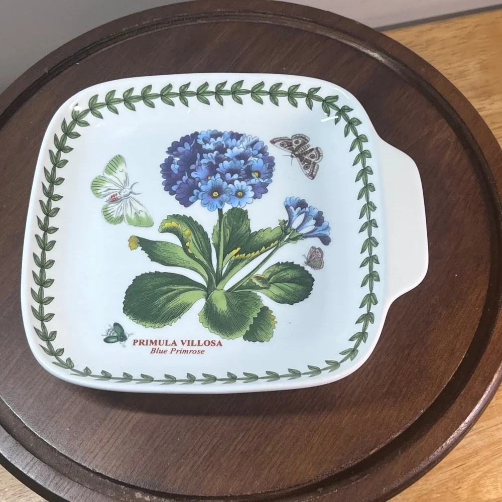 Portmeirion Botanic Garden Blue Primrose Canapé Square Dish Primula Villosa