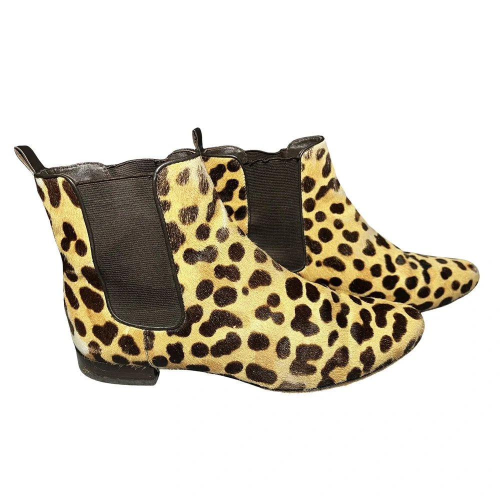 Tory Burch Boots Womens Size 7 Leopard Print‎ Pony Hair Chelsea Ankle Boots