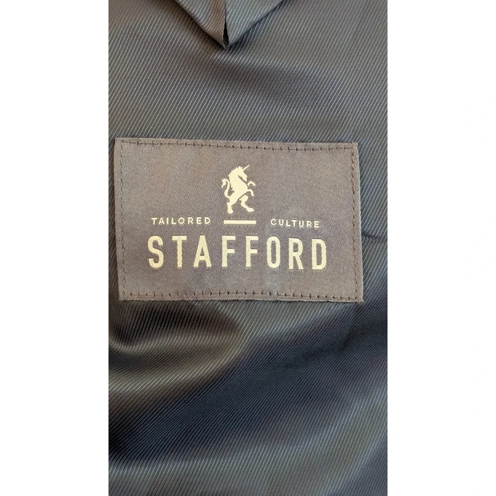 Stafford Linen Blend Signature Blazer Mens 54R Blue Windowpane Check Sports Coat