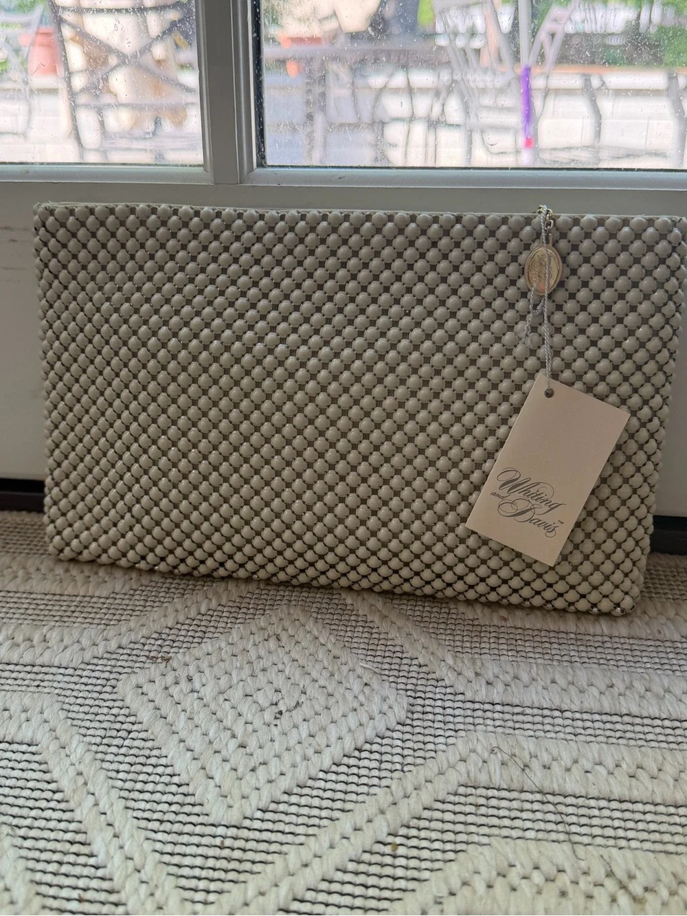 Vintage Whiting and Davis White / Cream and Gray Metal Mesh Clutch Handbag