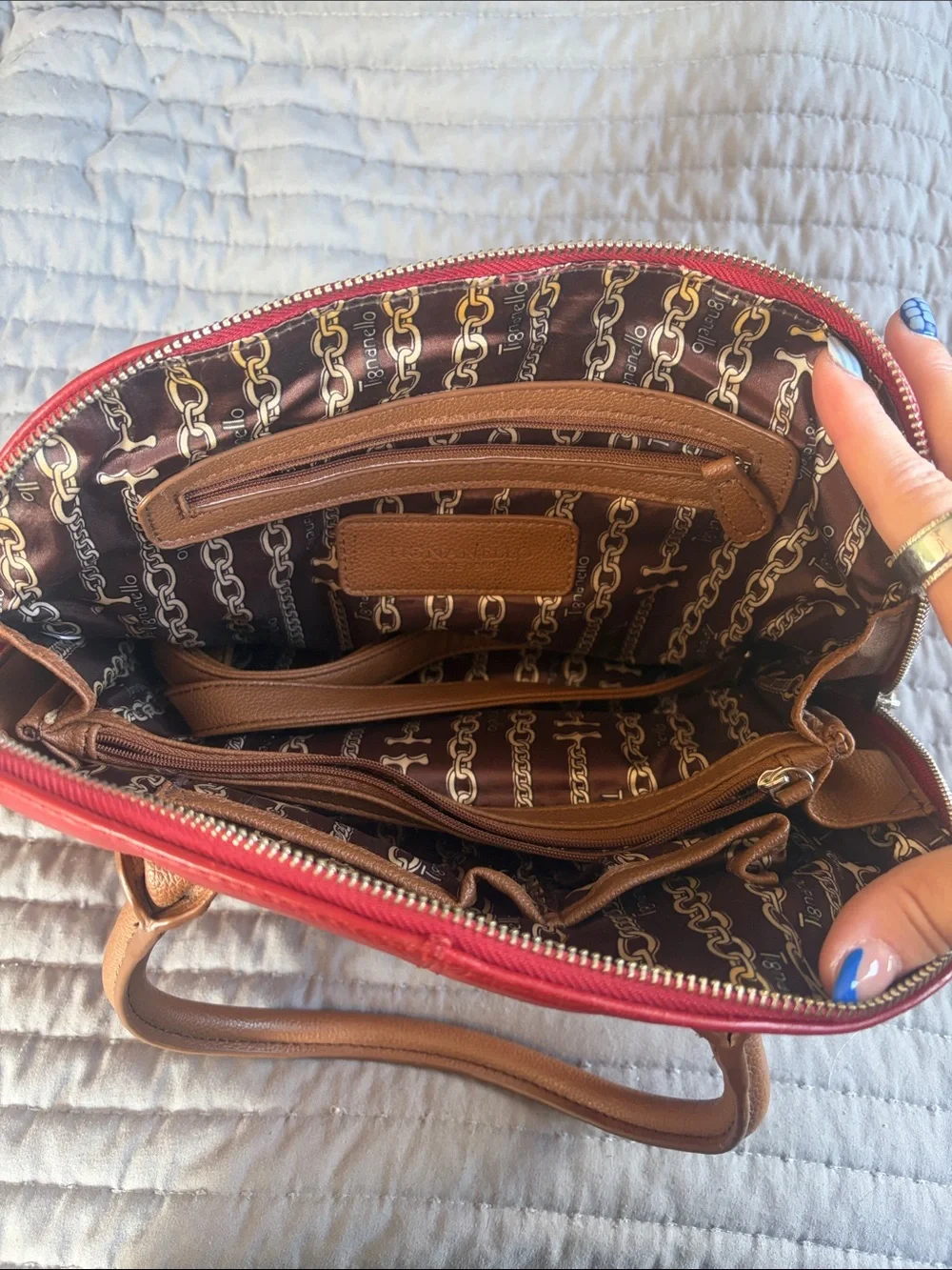 Tignanello Red and Brown Two-Tone Leather Satchel