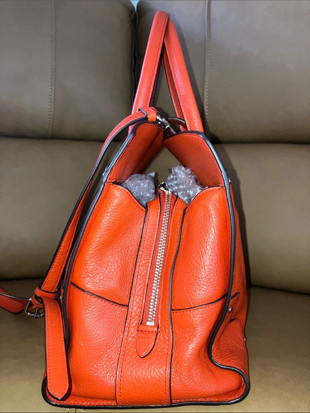 Coach Mercer Coral Red Pebbled Leather Satchel w/Crossbody Strap silver hardware