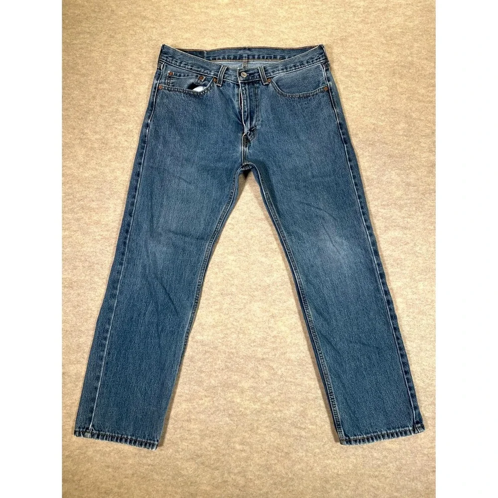 Levi's 505 Authentic‎ Jeans Mens 34x29 Blue Denim Cotton Stretch Straight Leg