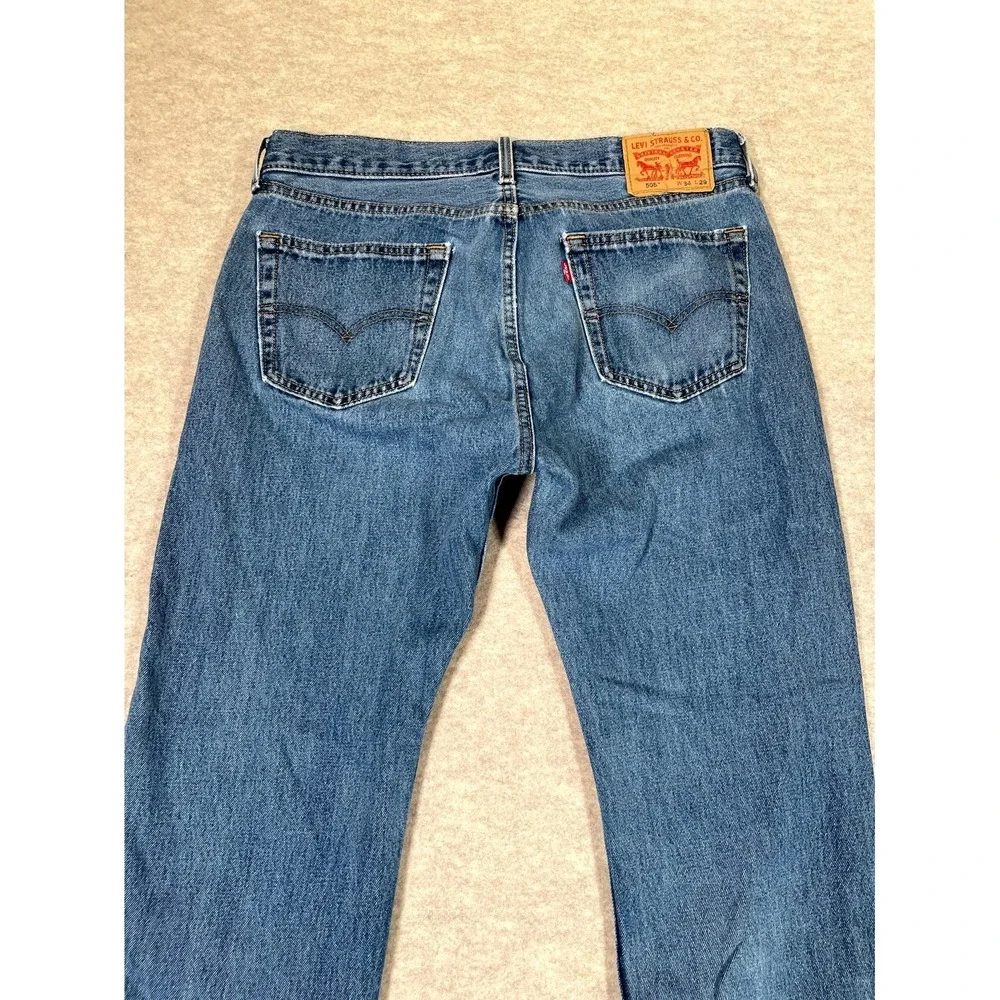 Levi's 505 Authentic‎ Jeans Mens 34x29 Blue Denim Cotton Stretch Straight Leg