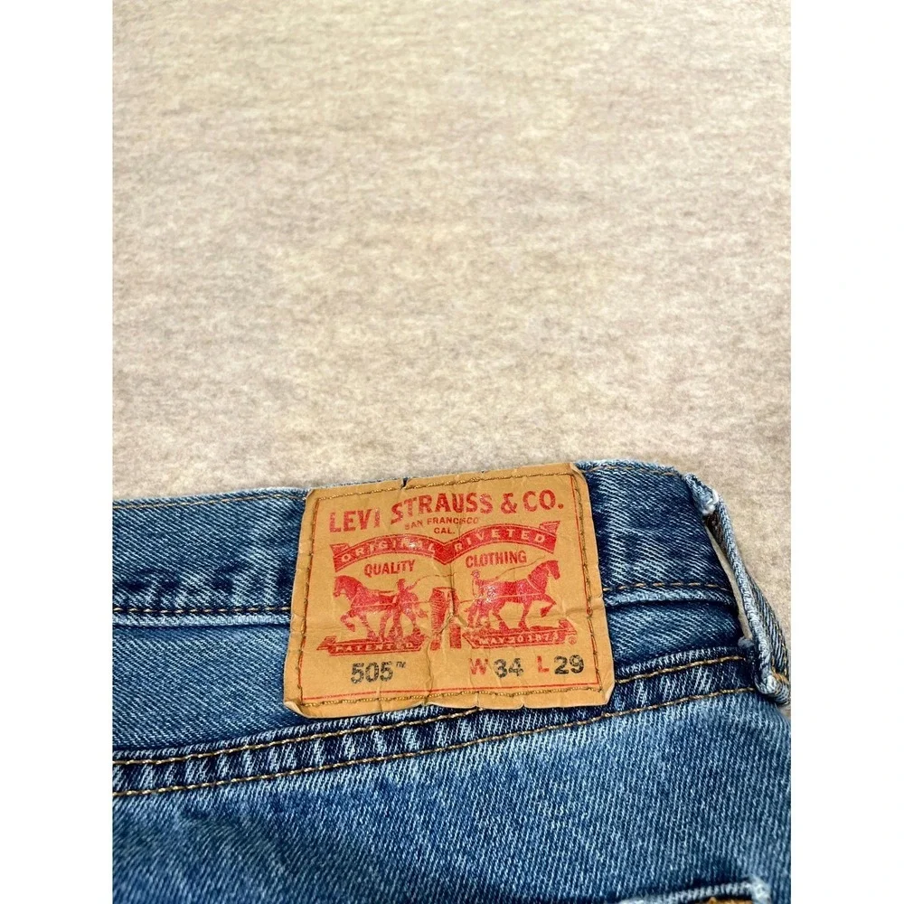 Levi's 505 Authentic‎ Jeans Mens 34x29 Blue Denim Cotton Stretch Straight Leg