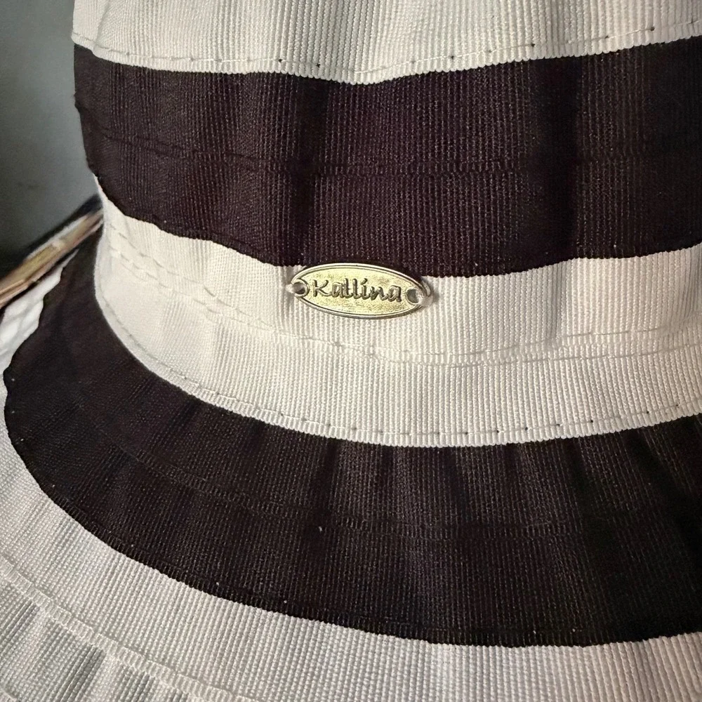 Kallina Sun Hat‎ Black White Striped UPF 50+ Packable Crushable Beachwear Resort
