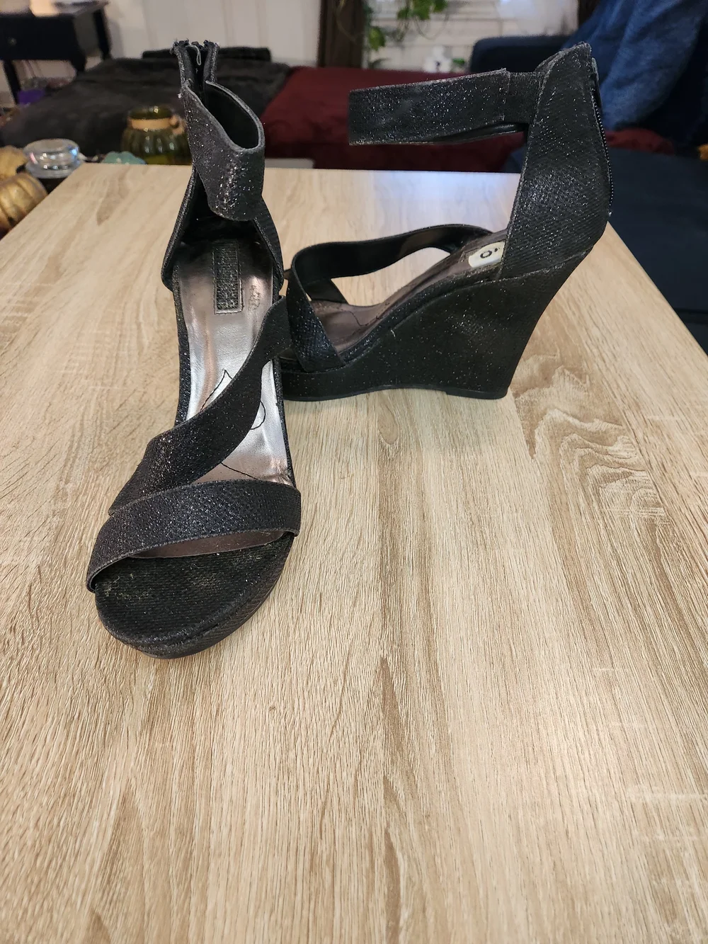 Rampage black glitter wedge sandals
