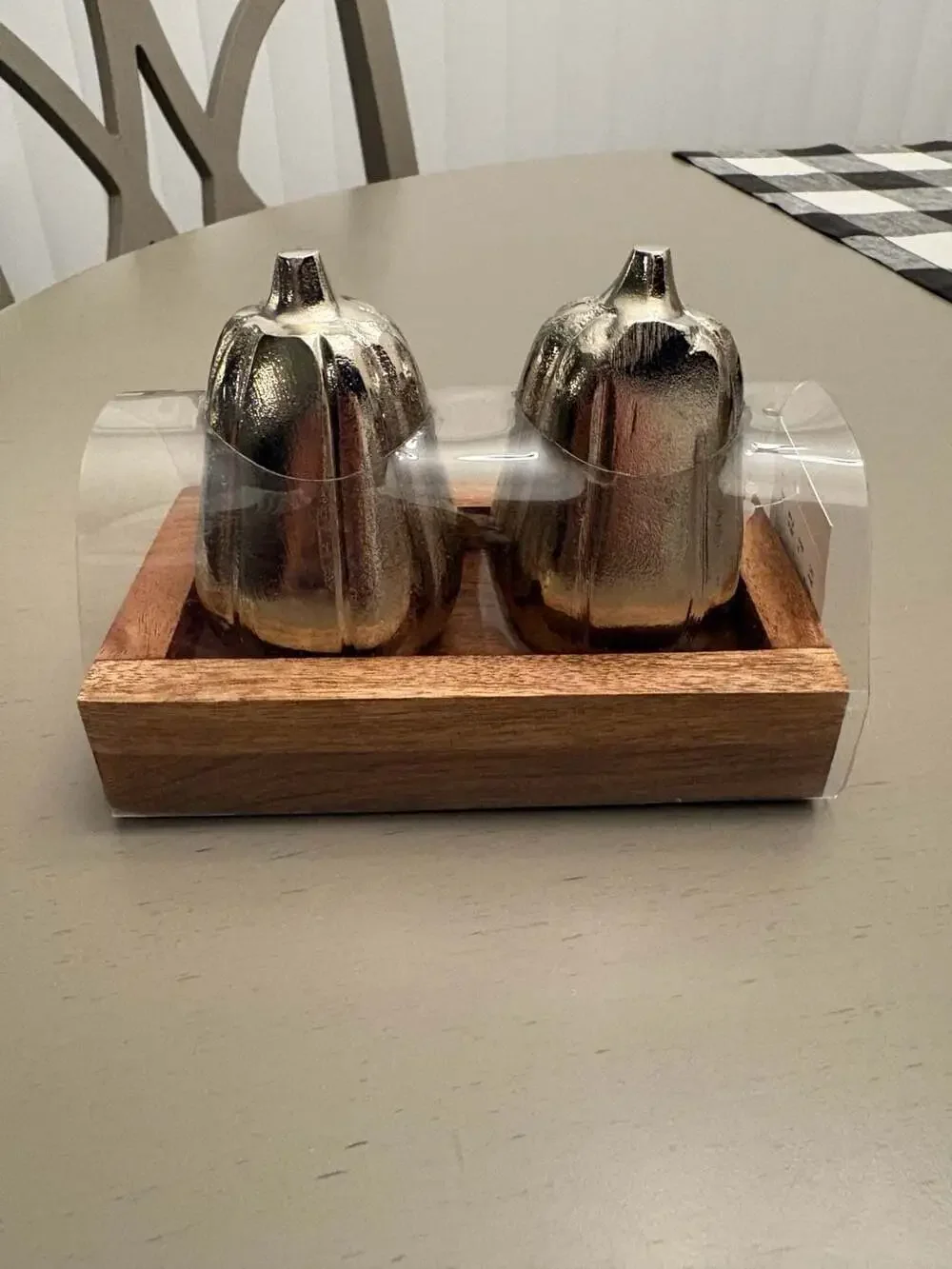 Pumpkin Salt and Pepper Shakers with Wood Tray